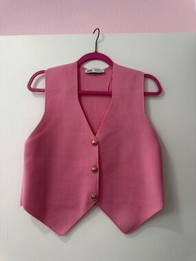 Zara Hot Pink Gold-Button Knit Vest
